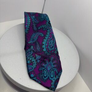 Beau Brummell Men's Paisley Silk Necktie Purple & Teal Classic Tie